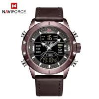 NAVIFORCE NF9153 Watches for Men Dual Display Digital Alarm Clock Fashion Leather Sport Waterproof Wristwatch